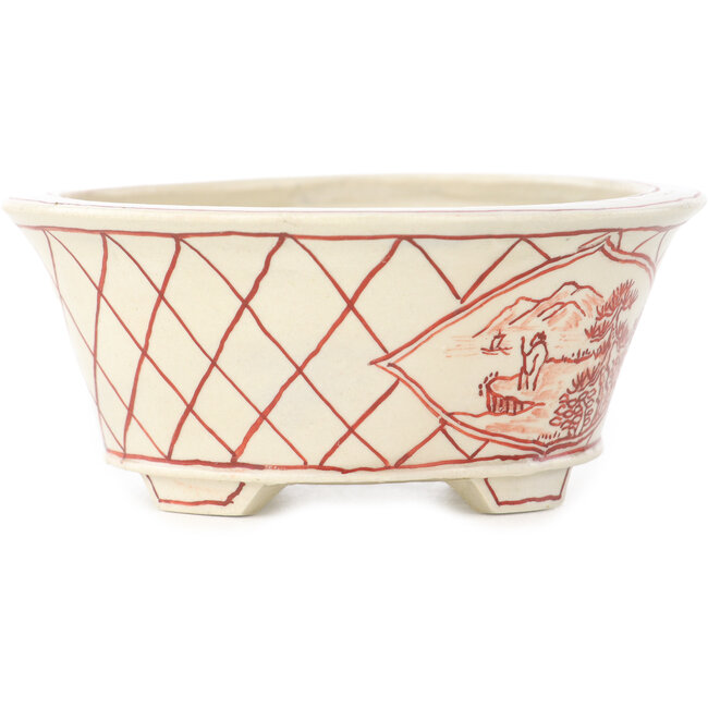Ronde witte en rode bonsai pot van Echizen - 90 x 90 x 40 mm