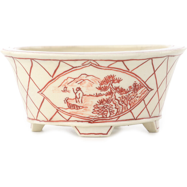 Pot à bonsaï rond blanc et rouge par Echizen - 90 x 90 x 40 mm