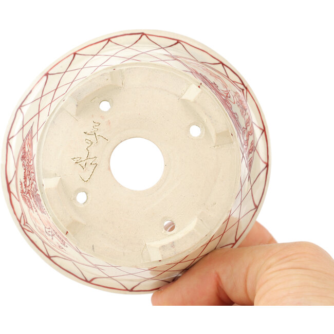 Round white and red bonsai pot by Echizen - 90 x 90 x 40 mm