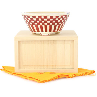 Echizen Hosui Pot à bonsaï rond blanc et rouge de 92 mm par Echizen, Japon  Echizen Hosui Pot à bonsaï rond blanc et rouge de 92 mm par Echizen, Japon