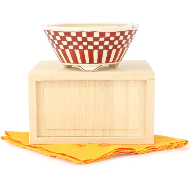 Pot à bonsaï rond blanc et rouge par Echizen - 92 x 92 x 40 mm