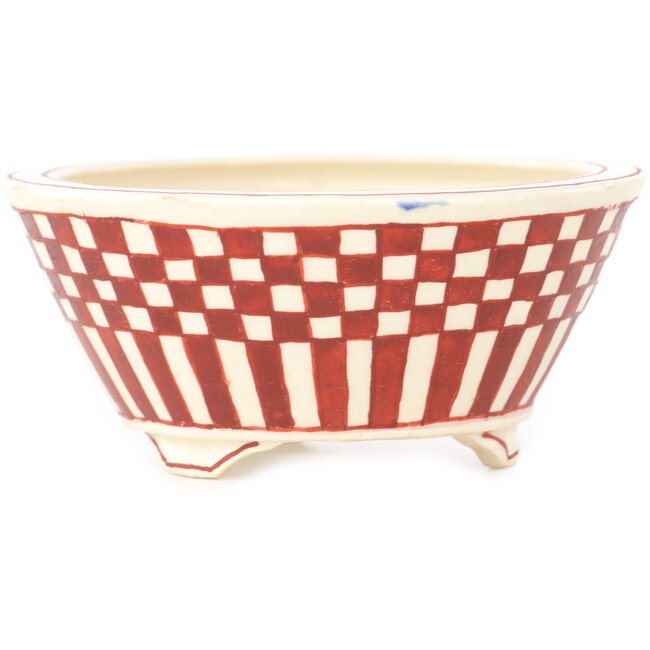 Pot à bonsaï rond blanc et rouge par Echizen - 92 x 92 x 40 mm