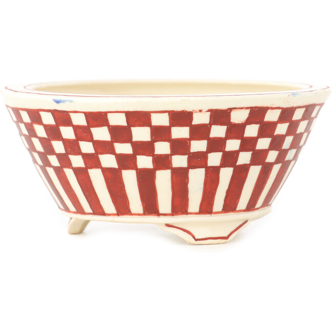 Vaso bonsai rotondo bianco e rosso di Echizen - 92 x 92 x 40 mm