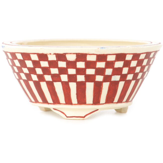Round white and red  bonsai pot by Echizen - 92 x 92 x 40 mm