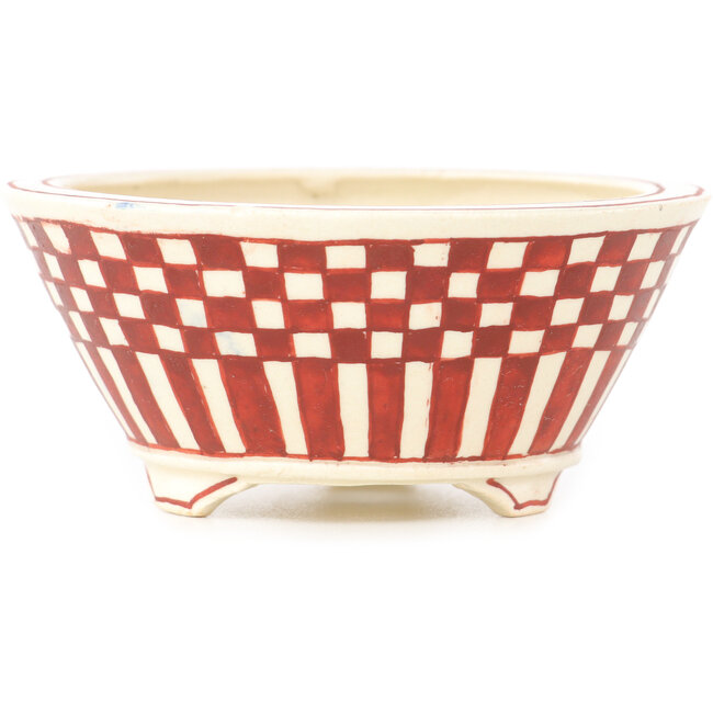 Ronde witte en rode bonsai pot van Echizen - 92 x 92 x 40 mm