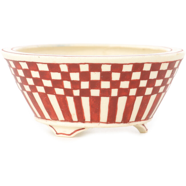 Ronde witte en rode bonsai pot van Echizen - 92 x 92 x 40 mm