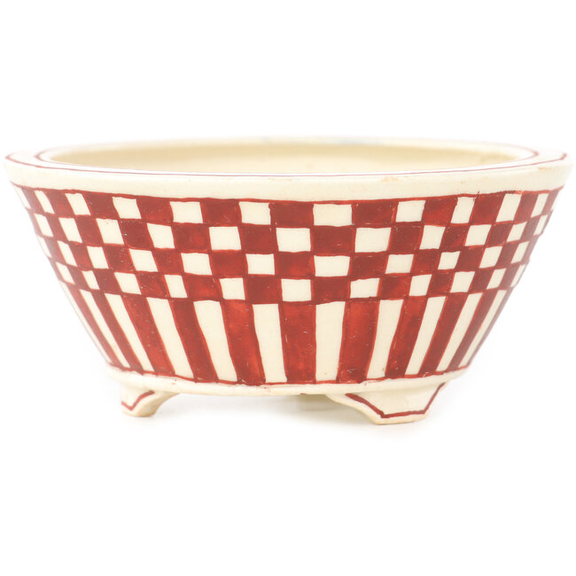 Vaso bonsai rotondo bianco e rosso di Echizen - 92 x 92 x 40 mm
