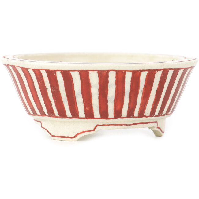 Vaso bonsai rotondo bianco e rosso di Echizen - 84 x 84 x 32 mm
