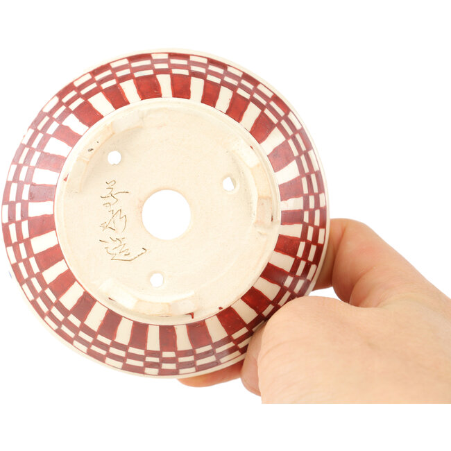 Vaso bonsai rotondo bianco e rosso di Echizen - 92 x 92 x 40 mm