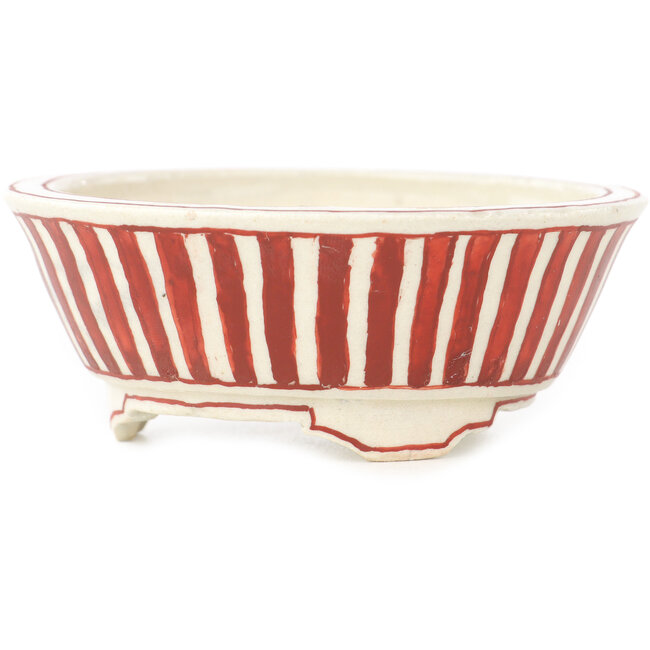 Pot à bonsaï rond blanc et rouge par Echizen - 84 x 84 x 32 mm