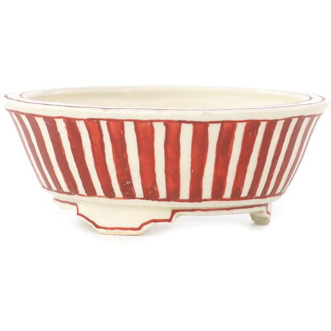 Vaso bonsai rotondo bianco e rosso di Echizen - 84 x 84 x 32 mm