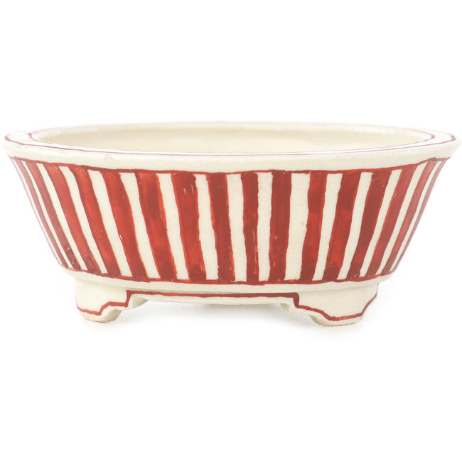 Ronde witte en rode bonsai pot van Echizen - 84 x 84 x 32 mm
