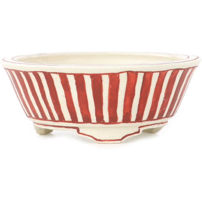 Maceta redonda para bonsái de color blanco y rojo de Echizen - 84 x 84 x 32 mm