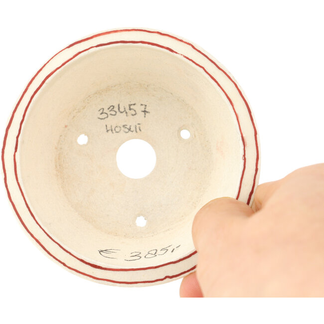 Round white and red bonsai pot by Echizen - 84 x 84 x 32 mm