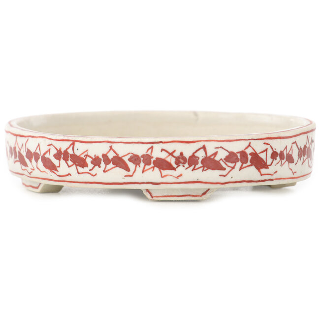 Maceta ovalada para bonsái de color blanco y rojo de Echizen - 93 x 73 x 19 mm