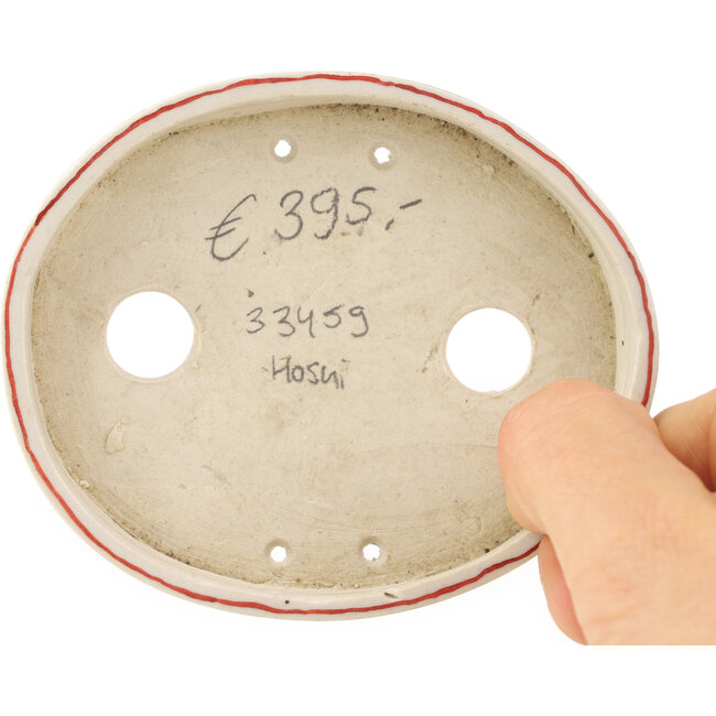 Pot à bonsaï ovale blanc et rouge par Echizen - 93 x 73 x 19 mm