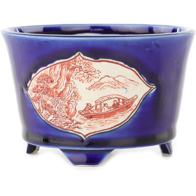 Pot à bonsaï rond bleu et rouge par Echizen - 110 x 110 x 72 mm