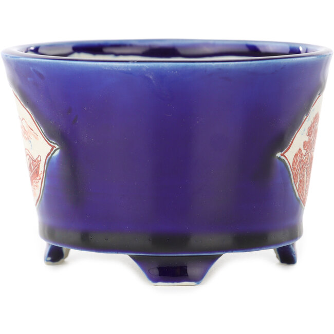 Vaso bonsai rotondo blu e rosso di Echizen - 110 x 110 x 72 mm