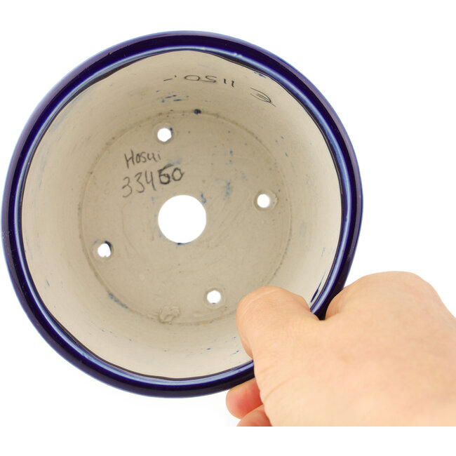 Ronde blauwe en rode bonsaipot van Echizen - 110 x 110 x 72 mm