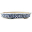Ovale witte en blauwe bonsai pot van Echizen - 103 x 87 x 11 mm