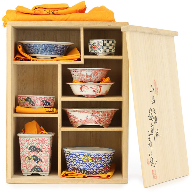 Set vaso bonsai bianco e multicolore di Echizen - 80 x 80 x 30 mm