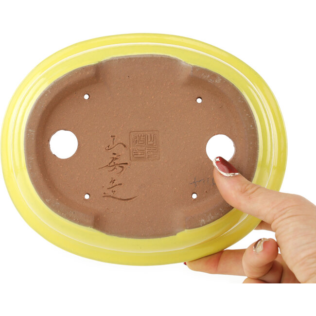 Pot à bonsaï ovale jaune de Yamafusa - 187 x 153 x 55 mm