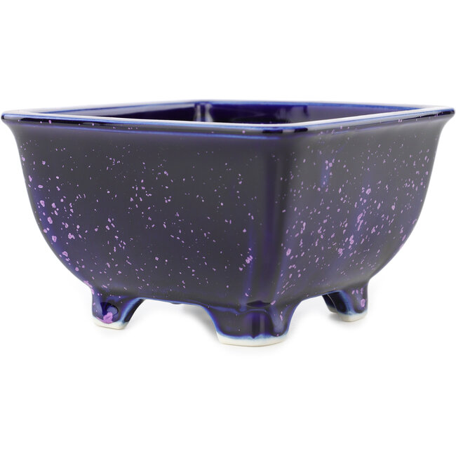 Vierkante blauwe en paarse bonsaipot van Heian Kosen - 135 x 135 x 80 mm