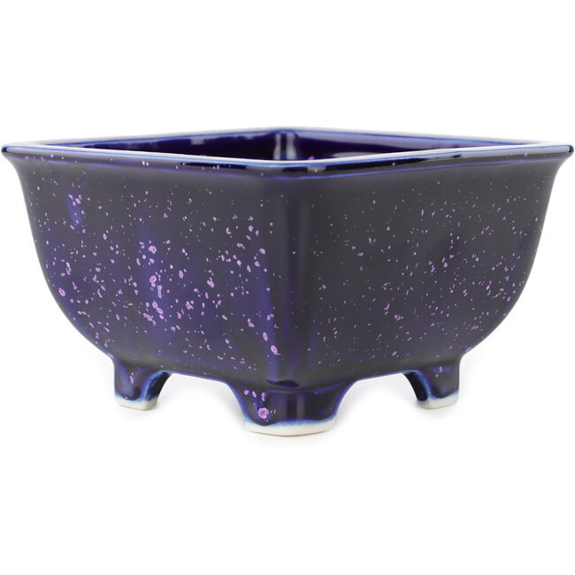 Vaso bonsai quadrato blu e viola di Heian Kosen - 135 x 135 x 80 mm
