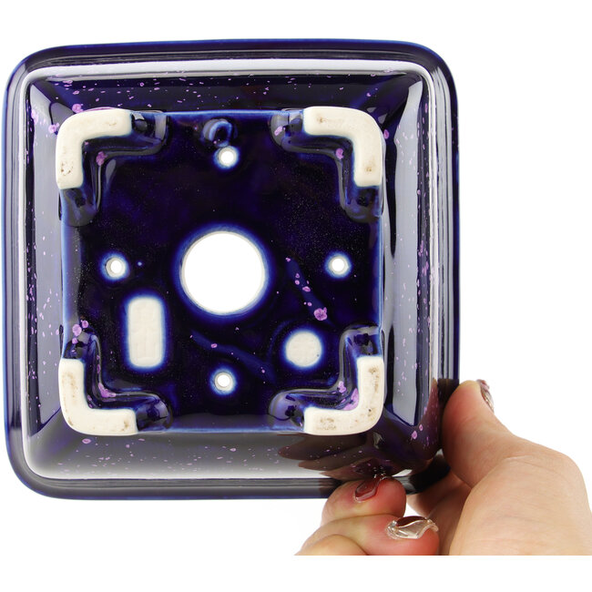 Vierkante blauwe en paarse bonsaipot van Heian Kosen - 135 x 135 x 80 mm