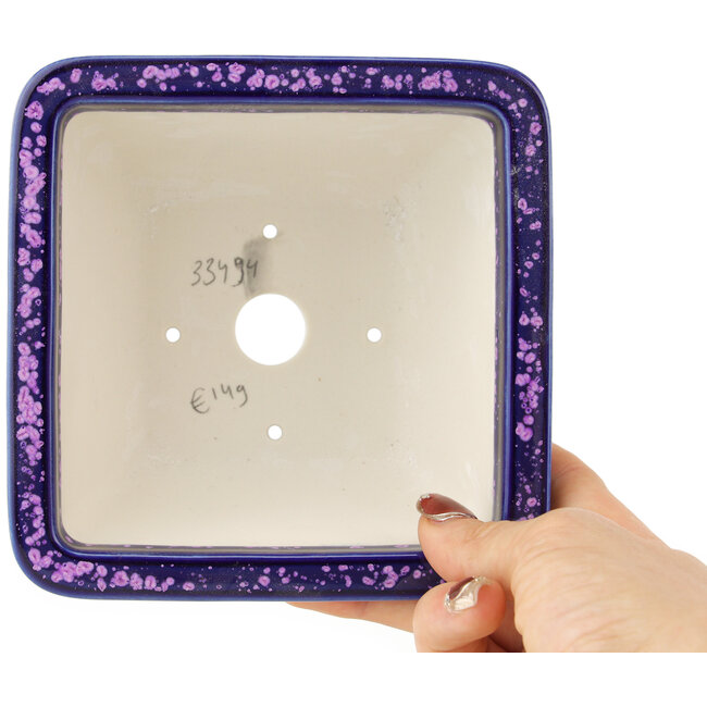 Pot à bonsaï carré bleu et violet de Heian Kosen - 135 x 135 x 80 mm