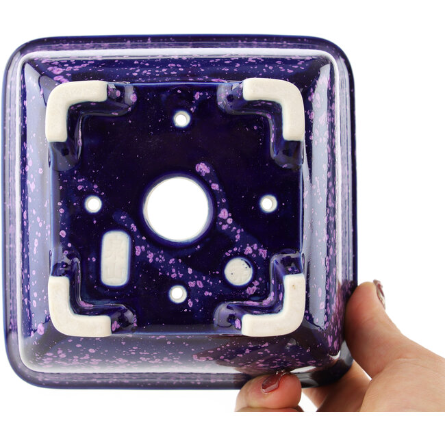 Vaso bonsai quadrato blu e viola di Heian Kosen - 135 x 135 x 80 mm