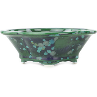 Heian Kosen 155 mm großer mokkogrüner und blauer Bonsai-Topf von Heian Kosen, Kyoto, Japan