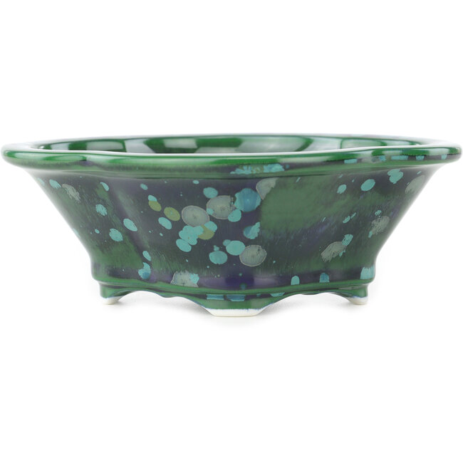 Mokko green and blue bonsai pot by Heian Kosen - 155 x 137 x 55 mm