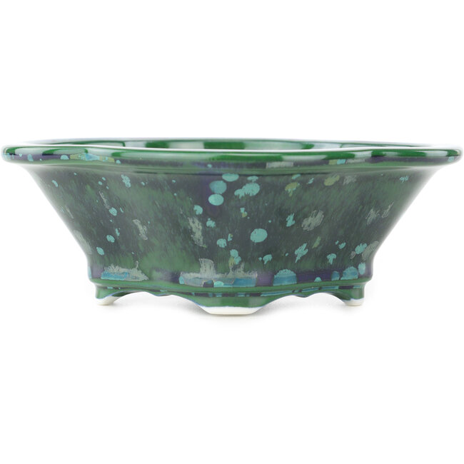 Mokko groene en blauwe bonsai pot van Heian Kosen - 155 x 137 x 55 mm