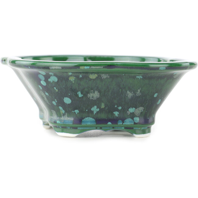 Pot à bonsaï Mokko vert et bleu par Heian Kosen - 155 x 137 x 55 mm