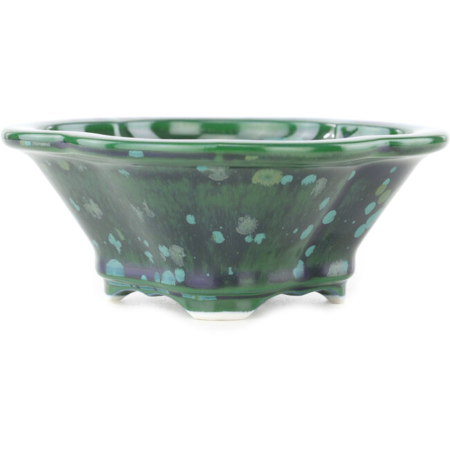 Mokko green and blue bonsai pot by Heian Kosen - 155 x 137 x 55 mm