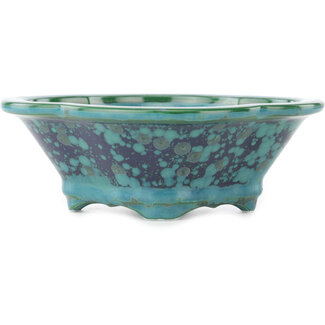 Heian Chikuzan Pot à bonsaï vert mokko et bleu de 155 mm par Heian Kosen, Kyoto, Japon