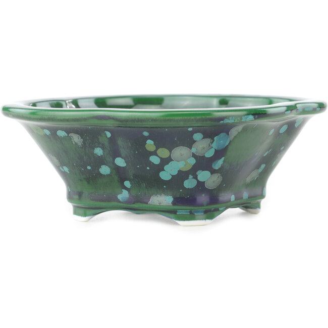 Mokko green and blue bonsai pot by Heian Kosen - 155 x 137 x 55 mm