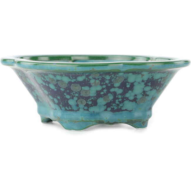 Pot à bonsaï Mokko vert et bleu par Heian Kosen - 155 x 137 x 55 mm