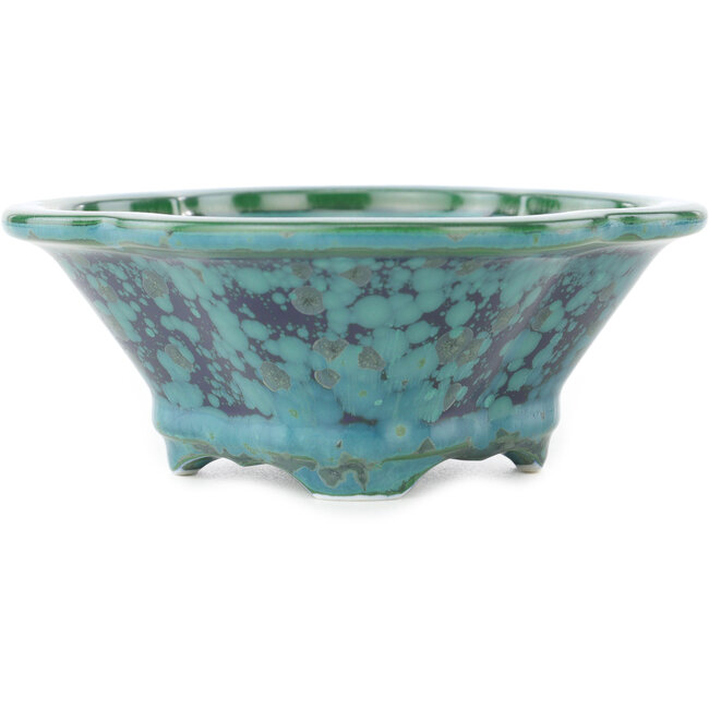 Mokko green and blue bonsai pot by Heian Kosen - 155 x 137 x 55 mm