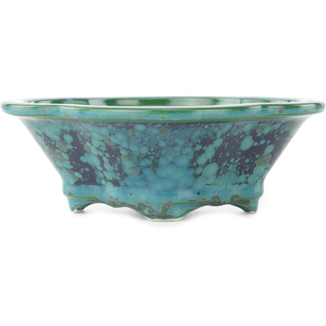 Pot à bonsaï Mokko vert et bleu par Heian Kosen - 155 x 137 x 55 mm