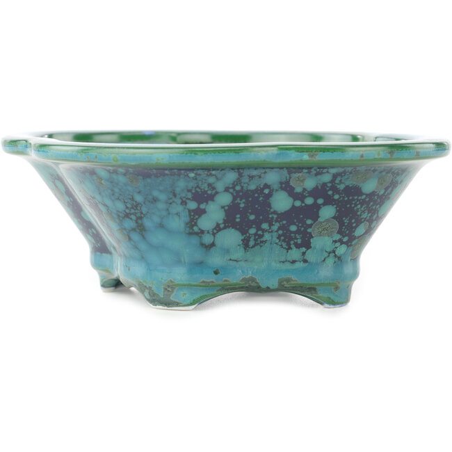 Mokko groene en blauwe bonsai pot van Heian Kosen - 155 x 137 x 55 mm