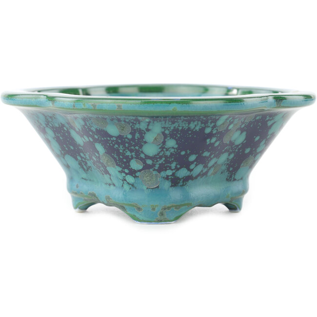 Pot à bonsaï Mokko vert et bleu par Heian Kosen - 155 x 137 x 55 mm