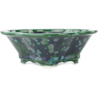 Heian Kosen 170 mm mokko groene en blauwe bonsai pot van Heian Kosen, Kyoto, Japan