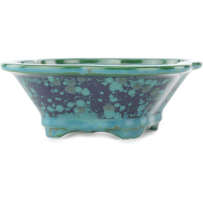 Pot à bonsaï Mokko vert et bleu par Heian Kosen - 155 x 137 x 55 mm