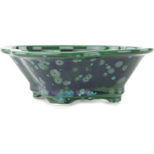 Mokko green and blue bonsai pot by Heian Kosen - 170 x 160 x 57 mm