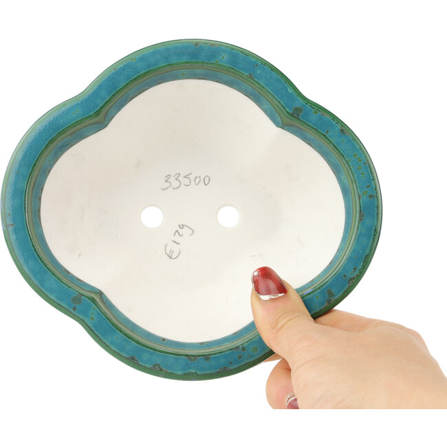 Mokko groene en blauwe bonsai pot van Heian Kosen - 155 x 137 x 55 mm