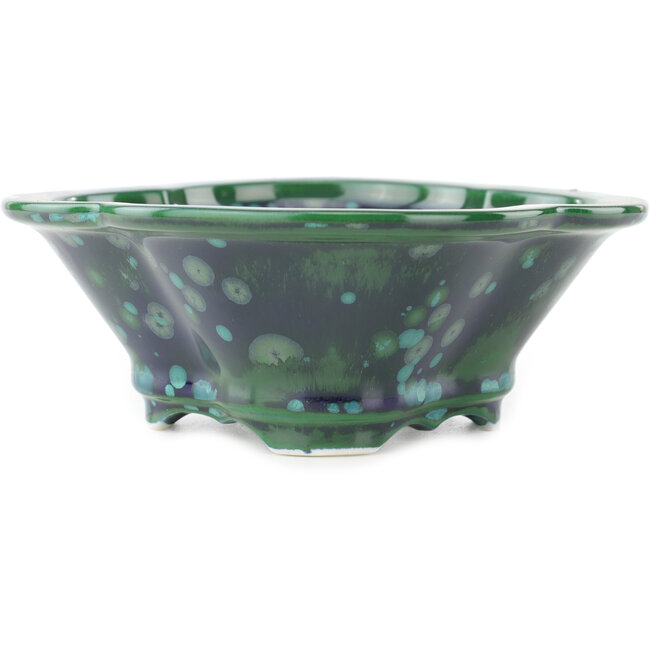 Mokko green and blue bonsai pot by Heian Kosen - 170 x 160 x 57 mm