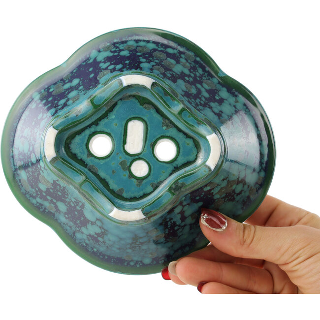 Pot à bonsaï Mokko vert et bleu par Heian Kosen - 155 x 137 x 55 mm