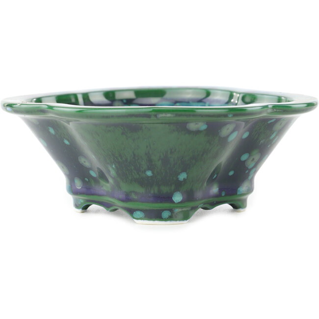 Pot à bonsaï vert et bleu Mokko de Heian Kosen - 170 x 160 x 57 mm